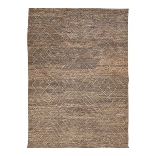 Modern Moroccan Style Handmade Geometric Pattern Brown Wool Rug For Sale
