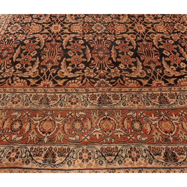 Authentic 19th Century Persian Kirman Botanic Handmade Wool Rug For Sale - Image 4 of 9