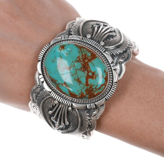 Native American 7.25" Marcella James Navajo Silver and Turquoise Cuff Bracelet For Sale - Image 3 of 11