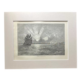 Antique 1874 Wood Engraving, "Sunset, Lake Michigan" IL in Frame-Ready 11x14 Mat For Sale