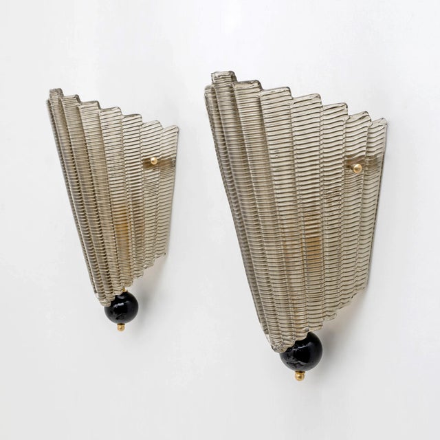 2000 - 2009 Italian Modern Murano Glass Textured Wall Sconces, 2000, Set of 2 For Sale - Image 5 of 10
