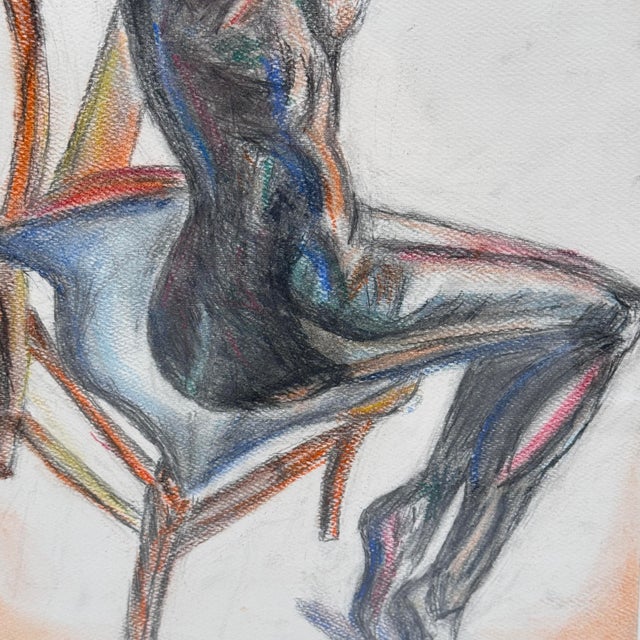 Signed Seated Nude Figure Drawing Charcoal Colored Pencil Gilt Frame For Sale - Image 4 of 12