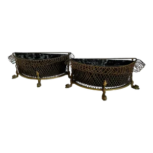 Late 19th Century Regency Style Jardinieres With Dolphin Feet Brass /Toile With Liners, Mario Buatta