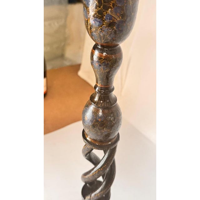 French Hand-Painted Wooden Candlesticks, 1970s, Set of 2 For Sale - Image 11 of 12