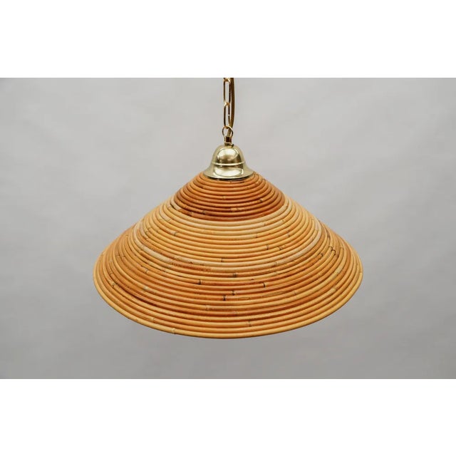 Mid-Century Modern Pendant Light in Rattan and Brass, Italy, 1950s For Sale - Image 6 of 12