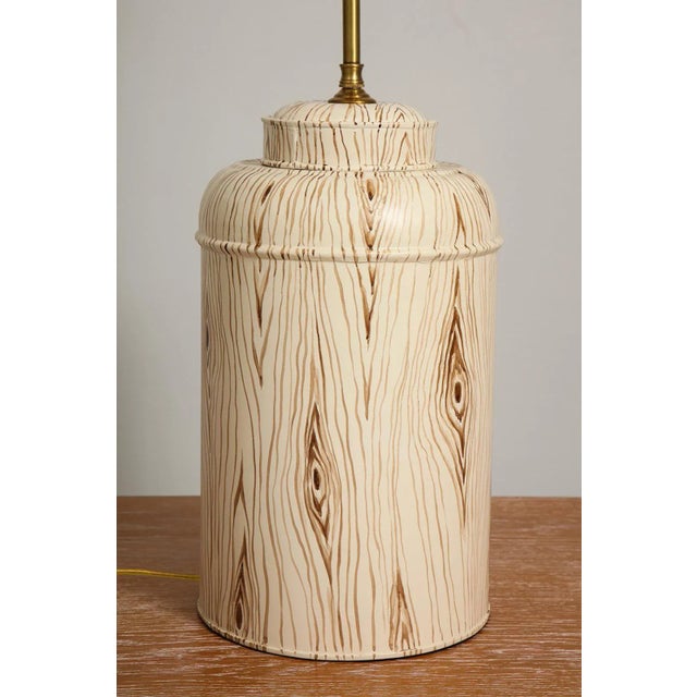 Bespoke Pair of Tole Faux-Painted Canister Lamps For Sale In New York - Image 6 of 10