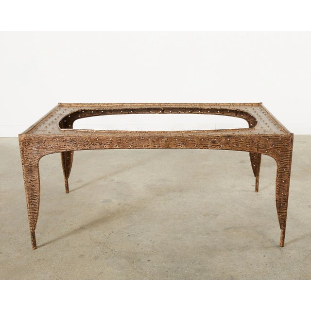Post Modern Textured Steel Glass Top Dining Table For Sale - Image 12 of 12