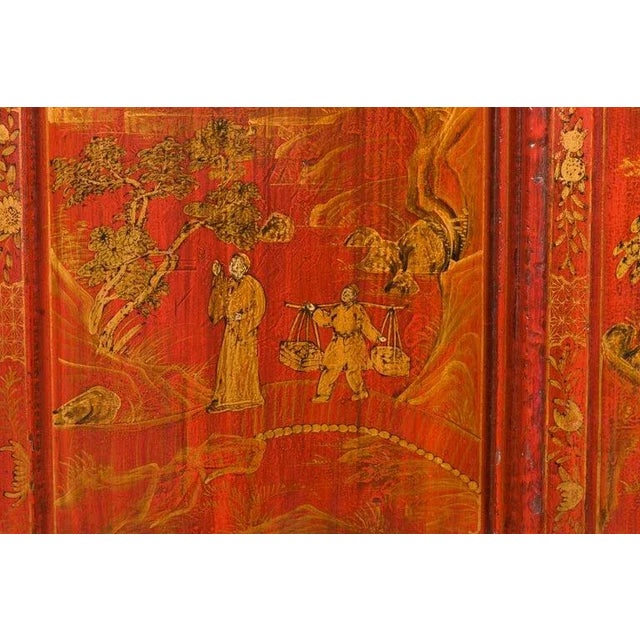 19th Century Large Chinese Qing Dynasty Red Lacquer Armoire with Gilt Décor For Sale - Image 10 of 13