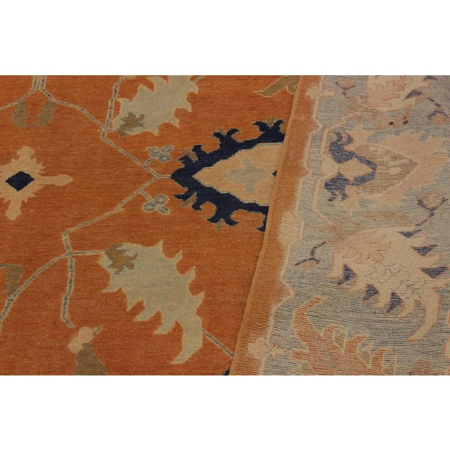 1990s Shabby Chic Sun-Faded Orange/Lt. Blue Wool Rug -8'8 X 12'2 For Sale In New York - Image 6 of 8