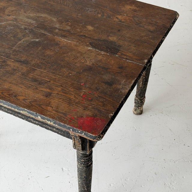 Primitive Painted Square Antique Dining Table For Sale - Image 4 of 7