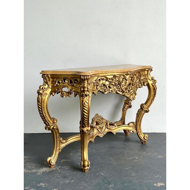 Antique Giltwood Rococo Style Console Marble Top Table For Sale - Image 13 of 18