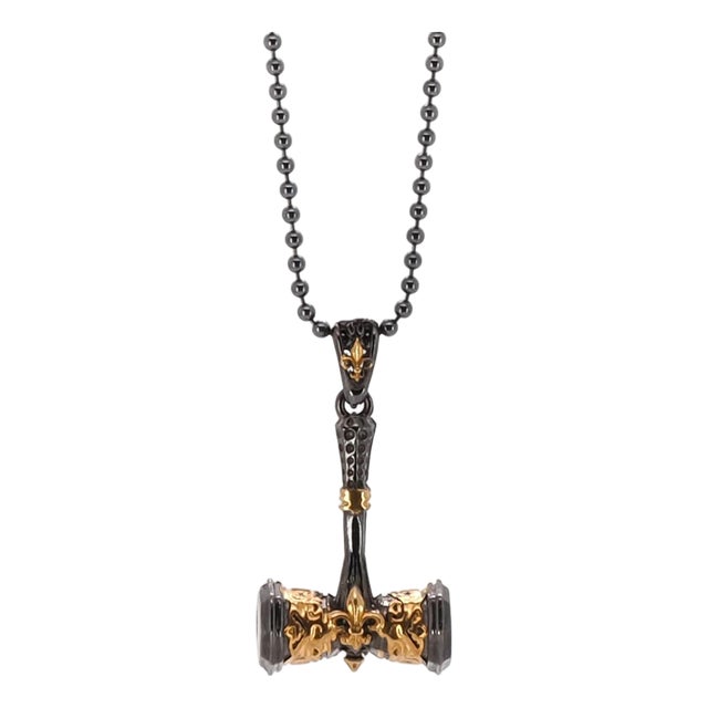 Sterling Silver & Gold Hammer Pendant Necklace For Sale