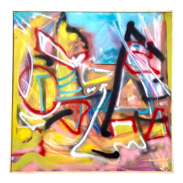 Abstract, Original Painting by Erik Sulander on Wood, Framed, Signed. 48 X 48 For Sale