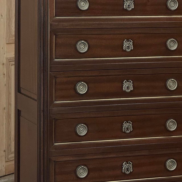 Wood 19th Century Louis XVI Mahogany Carrara Marble Top Semainier ~ Tall Chest of Drawers For Sale - Image 7 of 18