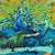 This vibrant artwork showcases two flamingos poised gracefully in a stylized, surreal setting. The flamingos are rendered...