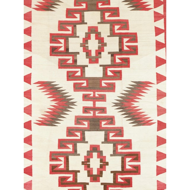 Authentic 1920 Navajo Rug Handwoven Wool Geometric Medallion Design, Red & Ivory For Sale - Image 14 of 18
