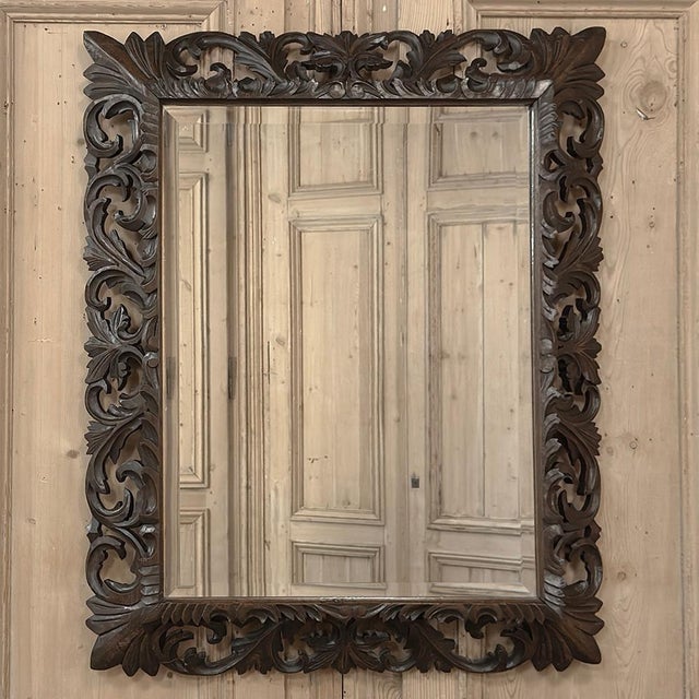 19th Century Renaissance Revival Hand-Carved Oak Mirror For Sale - Image 4 of 15