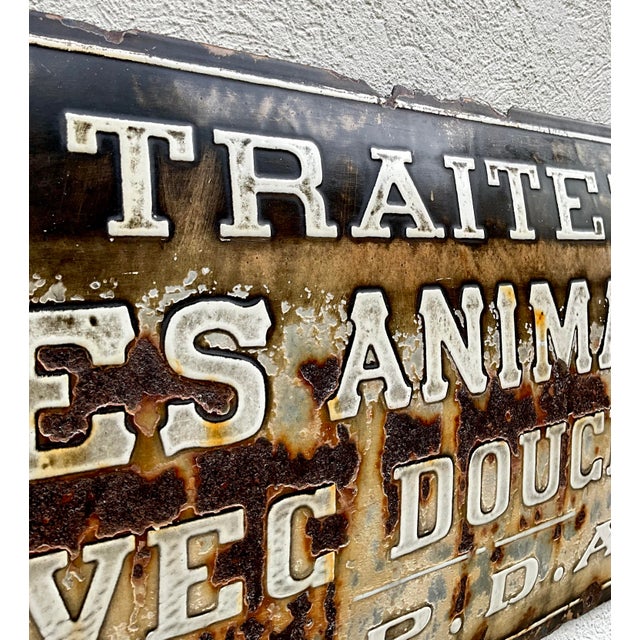 Antique Belgian Embossed Enamel Animal Protection Sign, 1905 For Sale - Image 4 of 11