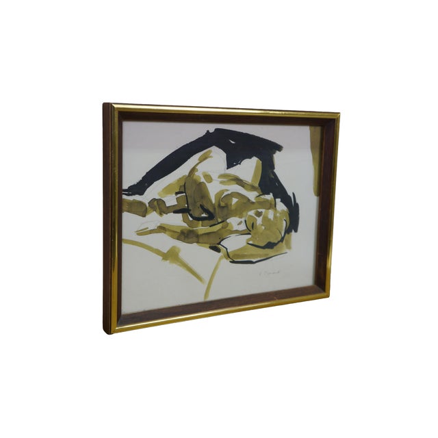 Mid-Century Modern Mid 20th Century Elmer Tomasch Abstract Reclining Nude Watercolor Painting 12" For Sale - Image 3 of 10