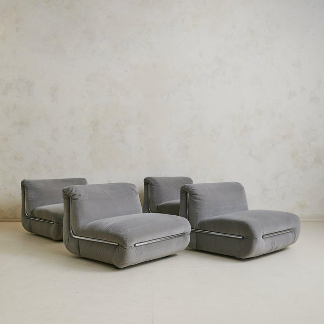 Italian Chrome + Gray Velvet Lounge Chair, 1970s - 2 Available For Sale - Image 4 of 11