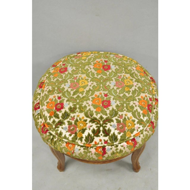 Traditional Vintage French Country Provincial Style Walnut Round Seat Vanity Bench Stool For Sale - Image 3 of 13