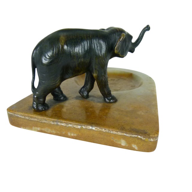 Art Deco 1920s Art Deco Austrian Bronze Elephant on Figured Stone Tray For Sale - Image 3 of 12