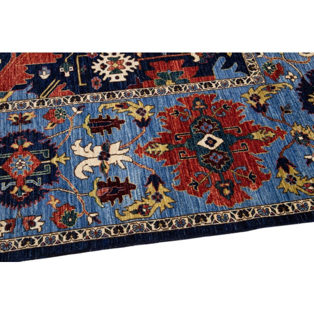 Multicolor Modern Serapi Style Handmade Allover Designed Wool Rug For Sale In New York - Image 6 of 8