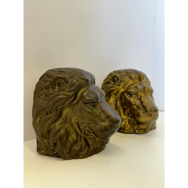 Pair of Vintage Hollywood Regency Brass Lion Head Bookends or Bookshelf Decor For Sale In Detroit - Image 6 of 8