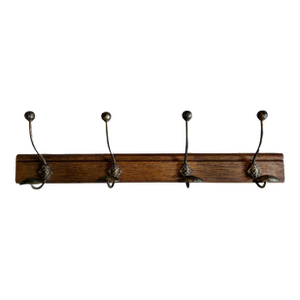 Early 20th Century English or French Oak & Brass Coat Rack With Art Nouveau Hooks, Circa 1910-1920