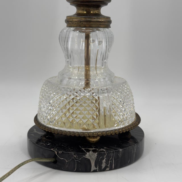 Black Vintage Hollywood Regency Cut Glass Brass Table Lamp Black Marble Base For Sale - Image 8 of 10