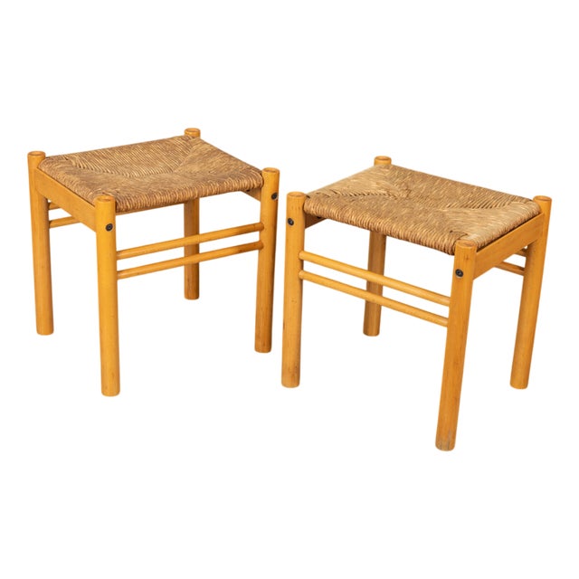 Vintage Stools in Wood and Rope, 1970s, Set of 2 For Sale