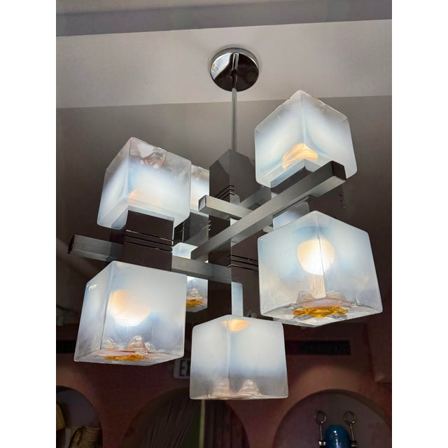 Mid-Century Murano Glass Cube Chandelier Attributed to Gaetano Sciolari for Mazzega For Sale In New York - Image 6 of 11
