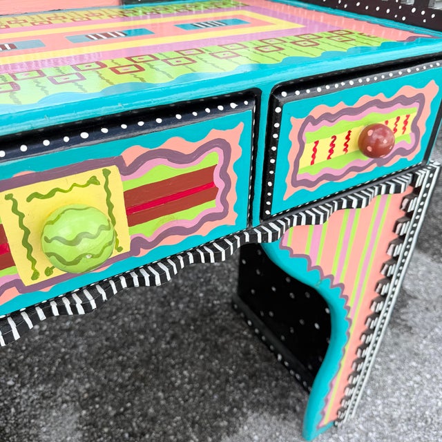 Vintage Memohis Style Hand Painted Vanity Desk With Chair and Mirror by Pia Cyrulnik For Sale - Image 11 of 12