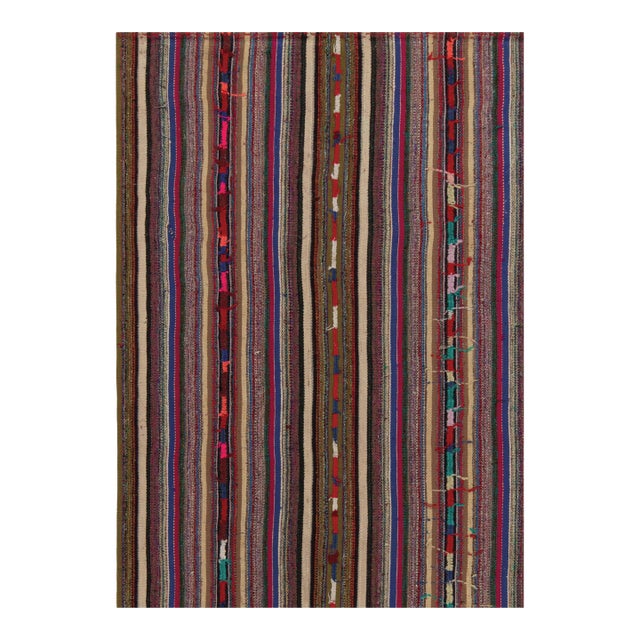 1950s Vintage Chaput Kilim in Multicolor Striped Patterns-5'6x7' For Sale