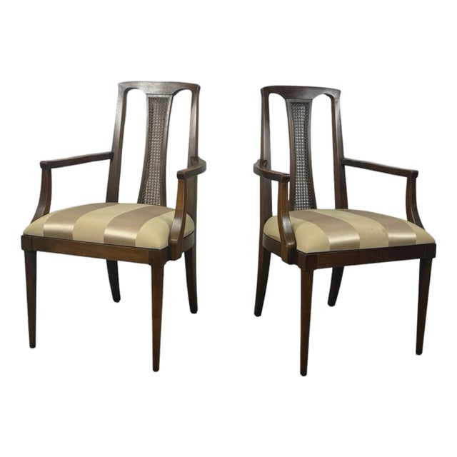 Pair of Mid-Century High-Back Cane Dining Armchairs, Stamped Denmark For Sale