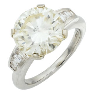 Mid Century Gia 5.07 Carat Round Brilliant Cut Diamond Platinum Ring, Size 6 For Sale