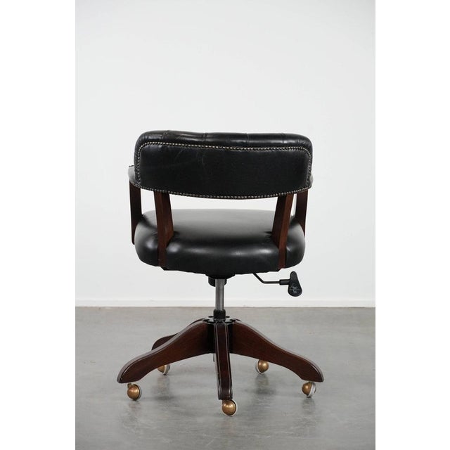 Chesterfield Office Chair in Cowhide Leather on Wheels For Sale - Image 4 of 18