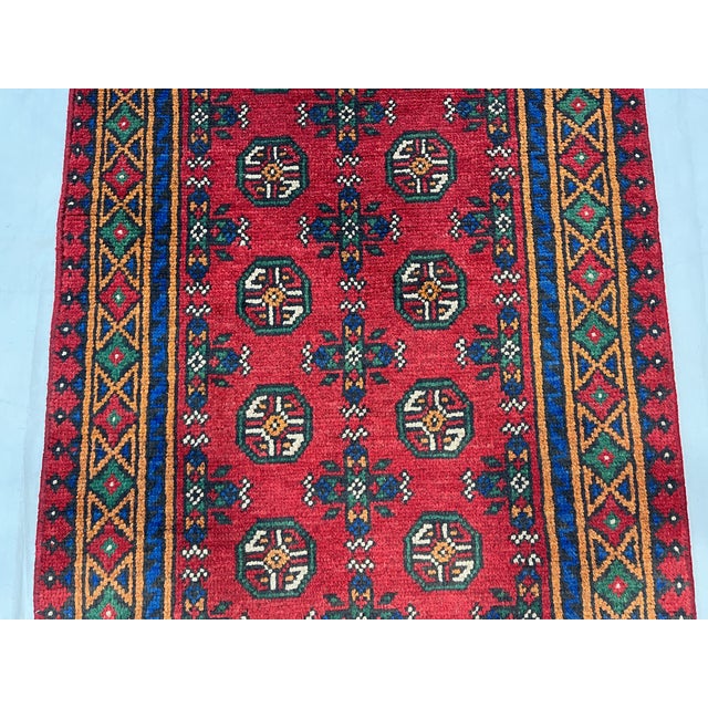 Textile Extra-Long Red Turkmen-Style Geometric Wool Runner Rug, 2'7" X 19'3" For Sale - Image 7 of 12
