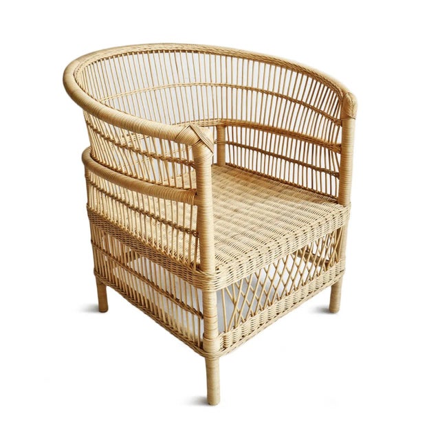 Transitional Vintage Raw Wicker Horseshoe Chair For Sale - Image 3 of 9