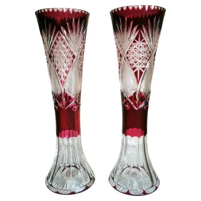 Art Deco Saint Louis Style French Cut and Grinded Lead Crystal Vases - a Pair For Sale - Image 13 of 13