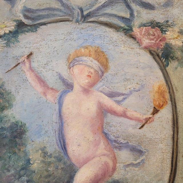 D. Berthault, Cherubs, France, 1922, Oil on Canvas, Set of 2 For Sale - Image 9 of 18