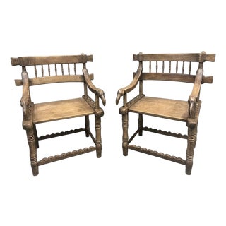 Pair Antique African Baule Chief Armchairs For Sale