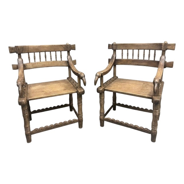 Pair Antique African Baule Chief Armchairs For Sale