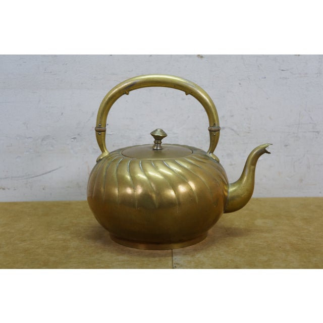 1900 - 1909 Antique Art Nouveau Secessionist Swirled Brass Tea Coffee Pot Teapot Kettle 9.5" For Sale - Image 5 of 14