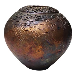 Vintage Studio Pottery Raku Lustre Glaze Vase For Sale