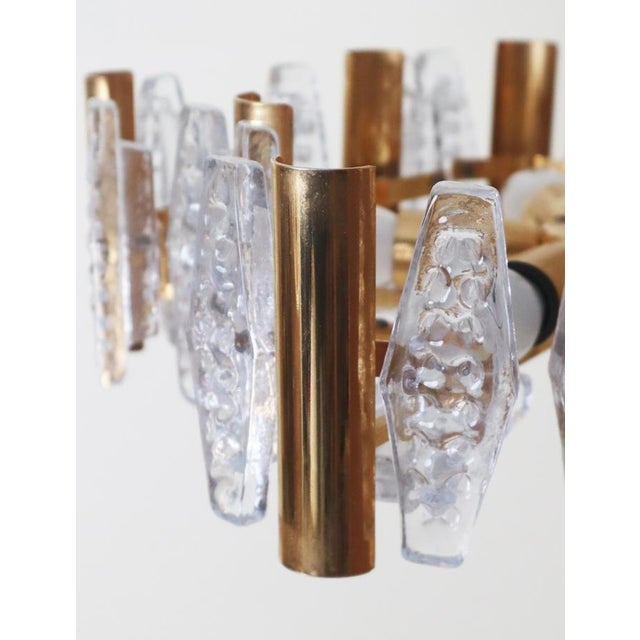 Metal Gilded and Crystal Glass Chandelier from Orrefors, Sweden, 1970s For Sale - Image 7 of 13