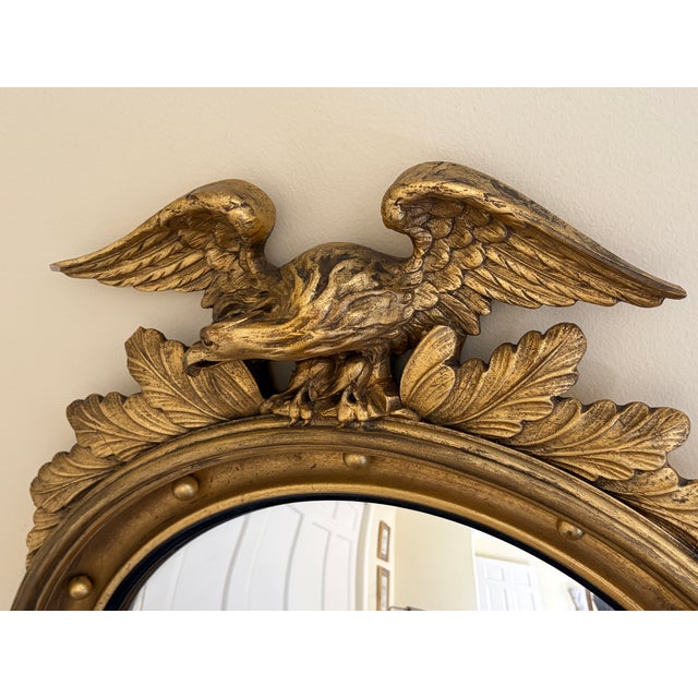 Mid-Century American Federal Giltwood Eagle Bullseye Convex Mirror For Sale - Image 4 of 12