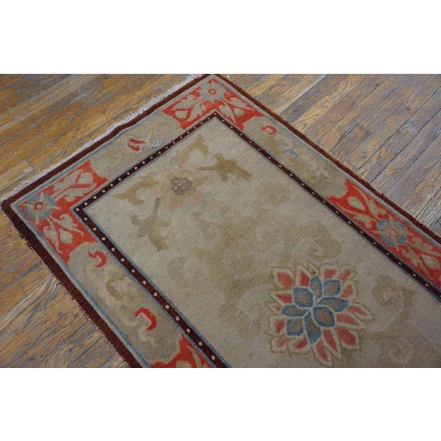 1920s 1920s Ivory Medallion Antique Chinese Tibetan Carpet 3' X 6' Handknotted Wool Rug For Sale - Image 5 of 9