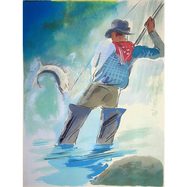 Milivoj Uzelac Sport fishing, 1932 Original lithograph and stencil (Atelier Jacomet) Signed in the plate On Marais vellum...