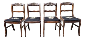 Early 20th Century Bassett Victorian Mahogany and Floral Needlepoint Dining Chairs- Set of 4